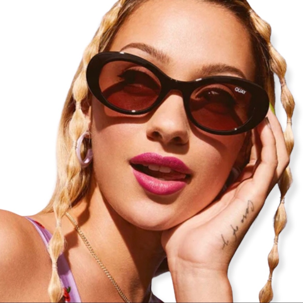 QUAY Show Up Sunglasses Black Frame Brown Lenses